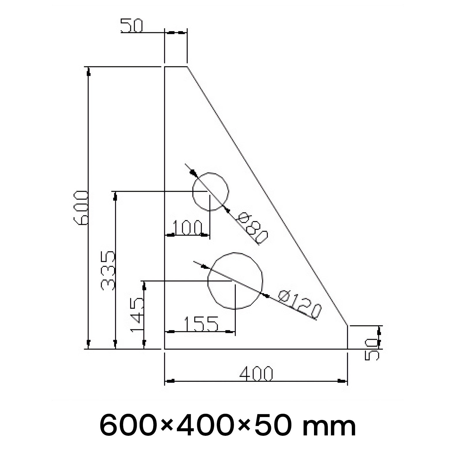 Zeichnung Granitwinkel 600x400x50 mm