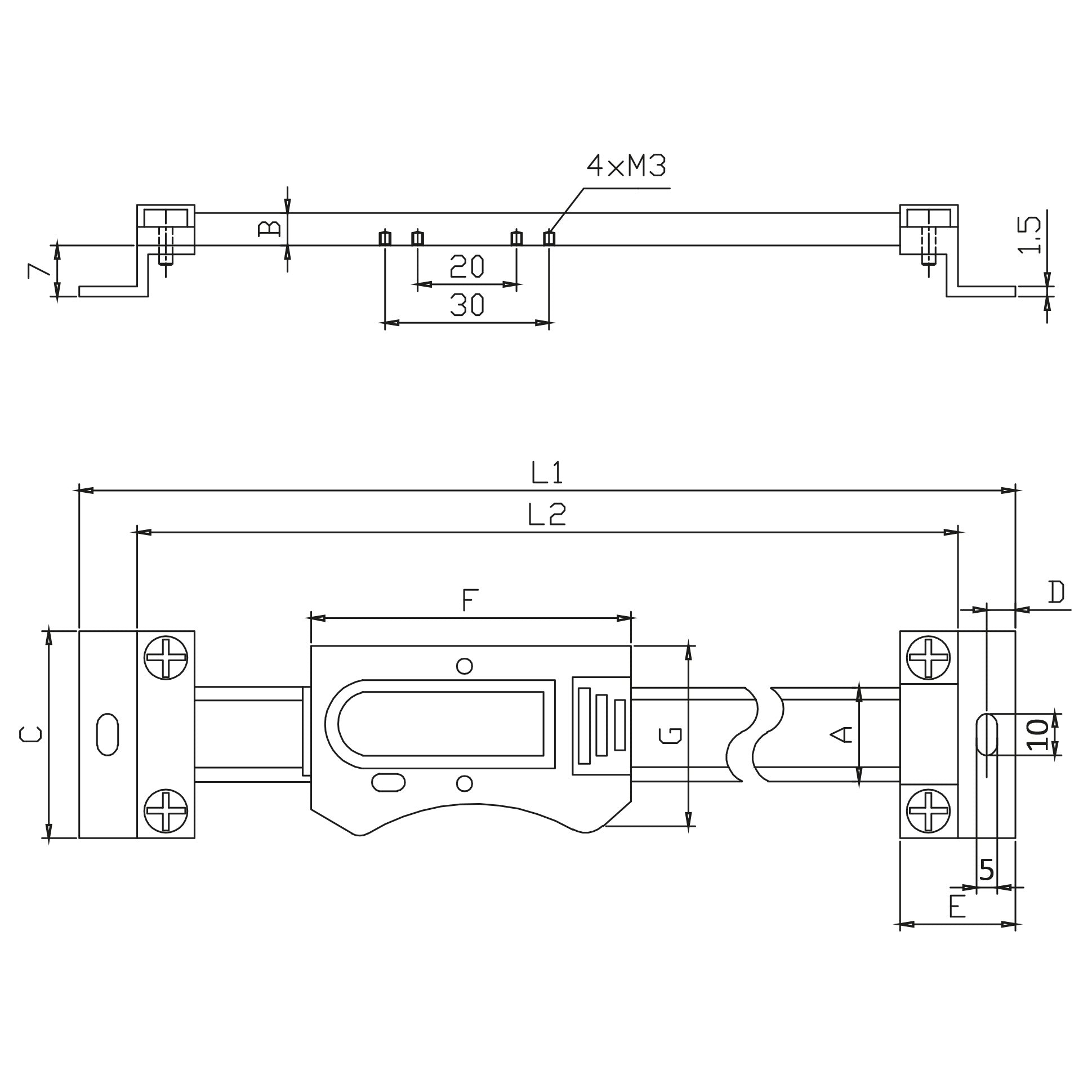 Digitaler Anbaumessschieber horizontal Zeichnung