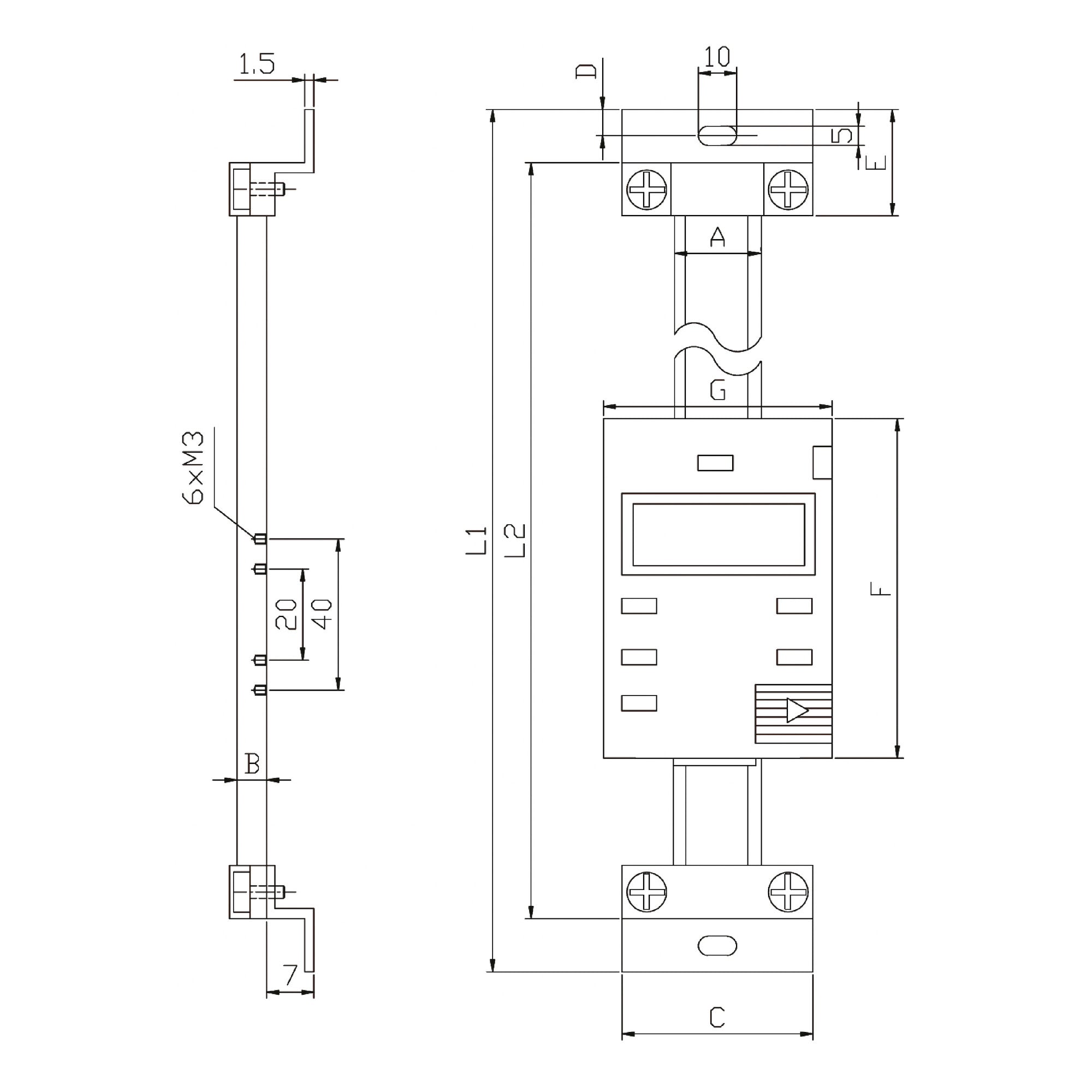 Digitaler Anbaumessschieber vertikal Zeichnung