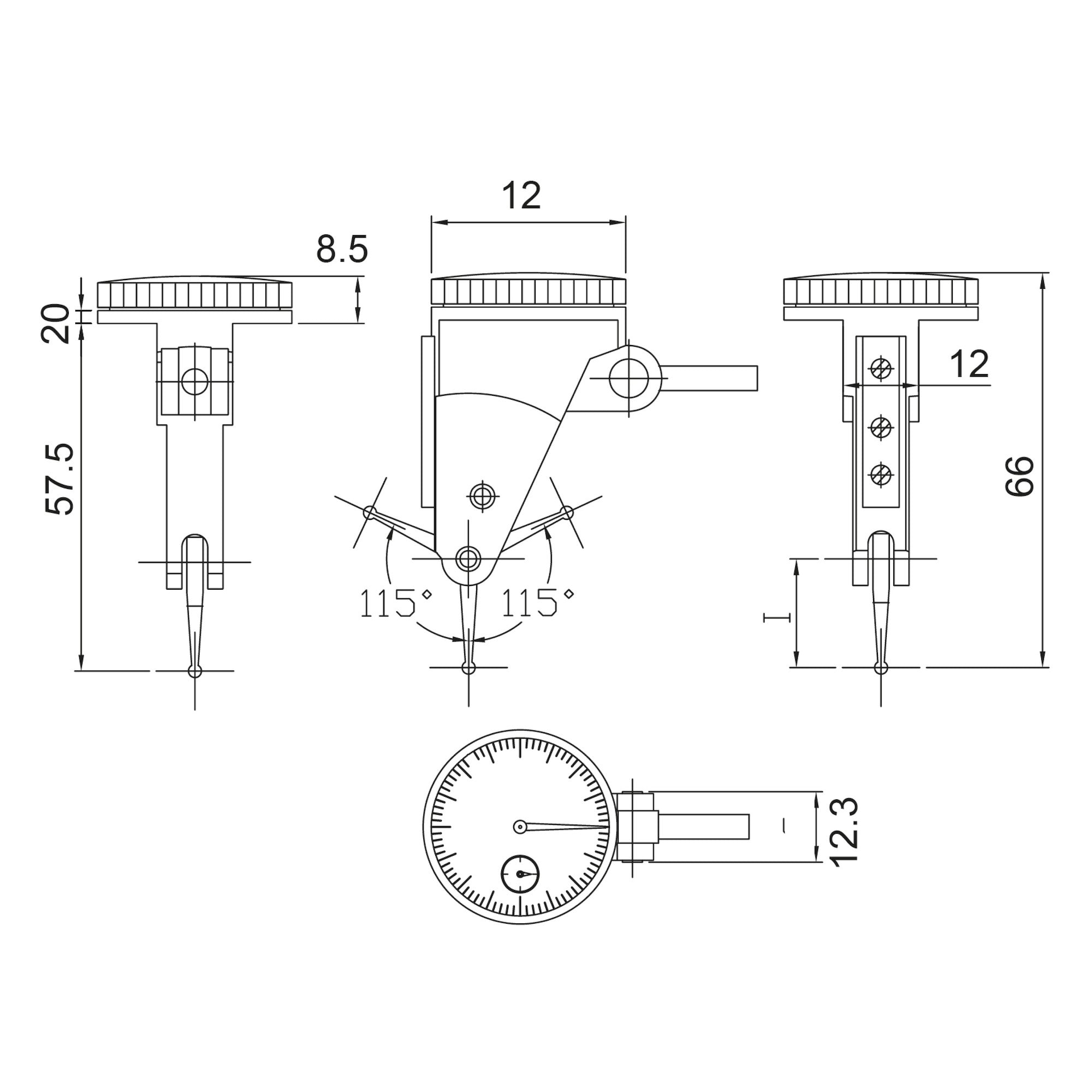 Fühlhebelmessgerät 1,6mm Zeichnung